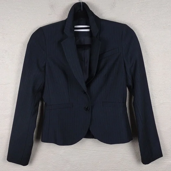 Calvin Klein Black Pinstripe One Notch Two Button Front Long Sleeve Crop Blazer - Picture 13 of 13